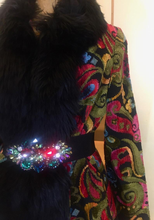 Load image into Gallery viewer, 60s Tapestry Carpet Coat Needlepoint Embroidered Shearling Russian Princess Coat M/L Festive Winter