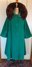 Load image into Gallery viewer, Vintage Women's Coat- 60s Lilli Ann Emerald Green Mink Wool Swing Coat One Size Fits All Mad Men