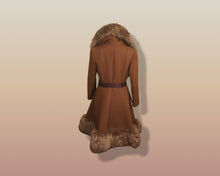 Load image into Gallery viewer, 60’s Caramel Lilli Ann Shearling Fit and Flare Princess Coat with Belt Clutch Purse Set Beaded