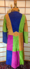 Load image into Gallery viewer, Suede ColorBlock Rainbow Coat--- Leather Patchwork Trench Spy Coat 70s Hippy Joseph and the Amazing Technicolor Dreamcoat--S/M Boho