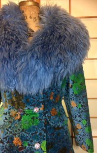 1970s Tapestry Coat with Large Fur Collar