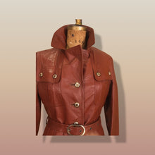 Load image into Gallery viewer, 70’s Butterscotch Leather Trench Coat with Gold Detail Made in Israel