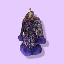 Load image into Gallery viewer, 60’s Purple Tapestry Carpet Coat Purple Shearling Mod Boho Penny Lane