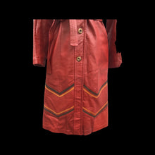 Load image into Gallery viewer, 70’s Leather Coat Chevron Trench Orange Warm Colors Fall Winter