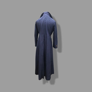 60’s Long Blue Trench Coat Full Length Double Breasted Waterproof Wood Design