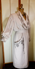 Load image into Gallery viewer, Film Noir Lantern Sleeve Balloon Pleated Sleeves Fit Flare Cashmere Wool Cream Embroidered Floral Coat Robe Made in Paris S Ingrid Bergman
