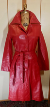 Load image into Gallery viewer, Red Leather Trench Spy Coat Petite Extra Small Braided Collar Fit and Flare 70s