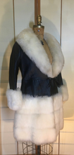 Load image into Gallery viewer, 60s Mod Black Leather Coat and White Sheep Shearling Princess XS/S Penny Lane Almost Famous Boho Mod