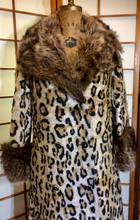 Load image into Gallery viewer, 60&#39;s Faux Leopard Print Coat Genuine Raccoon Fur Collar Coat Double Breasted Coat Winter S/M/L Swing or Fitted Style