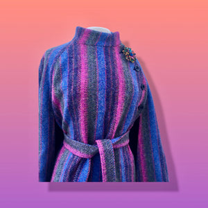 60’s 70’s Purple Blue Pink Magenta Cape Poncho 100% Wool Made in Ireland