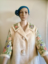 Load image into Gallery viewer, 50’s Swing Coat Mohair Embroidered Flowers Floral Cape Sleeve 3/4 Bell Sleeve