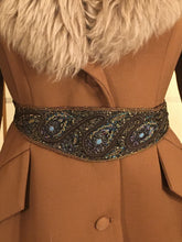 Load image into Gallery viewer, 60’s Caramel Lilli Ann Shearling Fit and Flare Princess Coat with Belt Clutch Purse Set Beaded