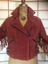 Load image into Gallery viewer, Vintage Fringe Southwester Cowgirl Hipster Suede Coat Jacket Burnt Orange S/M