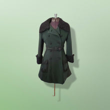 Load image into Gallery viewer, 60’s Green Wool Peacoat Lamb swakara Persian lamb belted