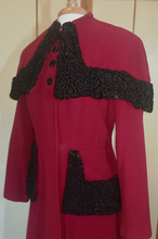 Load image into Gallery viewer, 40s Deep Red New Look Cape/Capelet Coat Wool with Persian Karakul Lamb 3 Styles in 1 S/M Film Noir Victorian Steampunk Valentine&#39;s Day