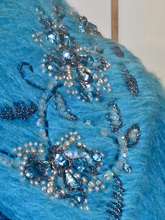 Load image into Gallery viewer, Lilli Ann Swing Mohair Blue Aqua Turquoise Hand Beaded Jeweled Embroidered Wool Luxury S/M/L Pinup 50s 60s Mad Men Mod