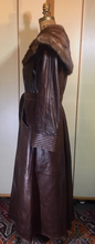 Load image into Gallery viewer, 70s 80s Full Length Leather Trench with Full Extra Wide Mink Collar Butter Soft Leather Neiman Marcus M/L Flexible Size Princess