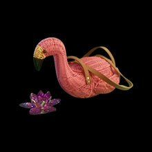 Load image into Gallery viewer, Flamingo Deadstock Wicker Coral Pink Weaved Bag with Leather Strap Basket Purse Picnic Basket