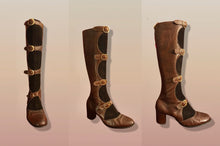 Load image into Gallery viewer, 60’s 70’s Suede and Leather Gladiator Boots with Gold Buckle Hardware Rare Size 7-8.5