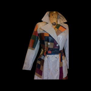 70’s Deadstock New Gray Leather Patchwork Trench Spy Coat Disco Studio 54