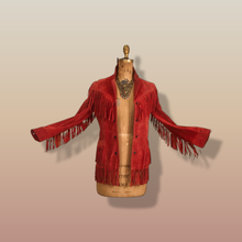 Load image into Gallery viewer, 70’s Red Thick Suede Fringe Coat Cowgirl Cowboy Southwestern Native American Style Boho Hippy