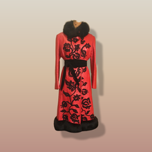 Load image into Gallery viewer, Vintage 70’s 80’s Embroidered Red Leather Coat Black Fox Fur Trim