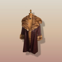 Load image into Gallery viewer, Reserved- Massive Sable Collar and Ultra Soft Bergundy Maroon Leather Feather Light Coat