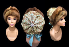 Load image into Gallery viewer, Reserved for Stef- Himalayan Hat of Sea Green Gold Embroidered Silk and Golden Sable Fur