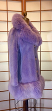 Load image into Gallery viewer, Purple Lavender Fur Coat Mod 60's 1960s Vintage Mink Leather Fox Fur Coat Rhinestone XS/S Russian Princess Penny Lane Almost Famous