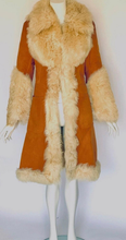 Load image into Gallery viewer, Suede Sheepskin Shearling Afghan Penny Lane Coat Princess Fit and Flare Almost Famous Small Boho Hippy Bohemian Made in Turkey XS/S