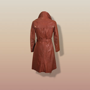 70’s Butterscotch Leather Trench Coat with Gold Detail Made in Israel