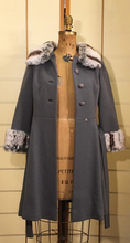 Load image into Gallery viewer, Vintage Coat Gray 60s Lilli Ann Wool with Soft Fur Trim, Classic Princess Style Fit Flare Career or Evening Out