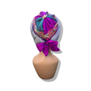 Himalayan Hat Sapphire Mink in raw silk Pink Blue Embroidered Gift Fall Winter