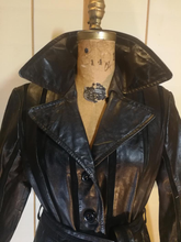 Load image into Gallery viewer, 70S Black Leather and Suede Trench Spy Boho Fit and Flare Princess Chic S/M