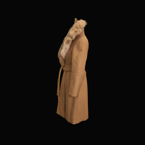 70’s Vintage Calvin Klein Camel Wool Cashmere Blend Coyote Fox Ombré Minimal Career Night Out Versatile Wrap Coat Princess