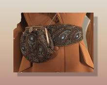 Load image into Gallery viewer, 60’s Caramel Lilli Ann Shearling Fit and Flare Princess Coat with Belt Clutch Purse Set Beaded