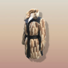 Load image into Gallery viewer, Mosaic mink and Leather in Cappuccino Cream and Chocolate Belted Patchwork Vintage 60’s Coat Jacket