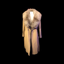 Load image into Gallery viewer, Camel Beige Tan Wrap Coat with Silver Fox Collar