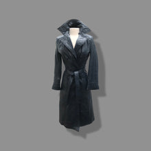 Load image into Gallery viewer, 70’s Spy Trench Leather Coat with Removable Shearling Collar Dark Blue