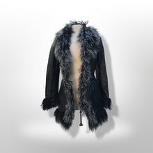 Load image into Gallery viewer, Coat Black Leather and Curly Lamb Fit and Flare Made in Italy