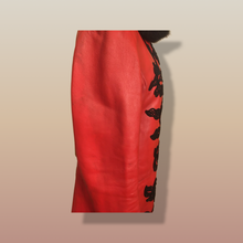 Load image into Gallery viewer, Vintage 70’s 80’s Embroidered Red Leather Coat Black Fox Fur Trim