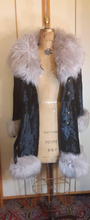 Load image into Gallery viewer, Women's Vintage 70s Coat- Shearling and Velvet Fit and flared Belted Princess Boho Almost Famous Penny Lane