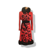 Load image into Gallery viewer, Vintage 70’s 80’s Embroidered Red Leather Coat Black Fox Fur Trim