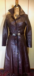 70s Leather Trench Spy Coat Fit and Flare Princess Brown XS/S Duster Hippy Hipster Boho Chic Duster