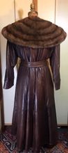 Load image into Gallery viewer, 70s 80s Full Length Leather Trench with Full Extra Wide Mink Collar Butter Soft Leather Neiman Marcus M/L Flexible Size Princess