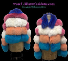 Load image into Gallery viewer, Rainbow Candy Fox Fur Jacket Coat Blue Pink