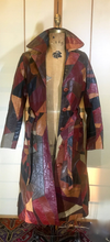 Load image into Gallery viewer, Vintage 70s Patchwork Mosaic Leather Duster/Trench/Coat Hippy S/XS Fit Flare Penny Lane Michael Kors Studio 54 Melania