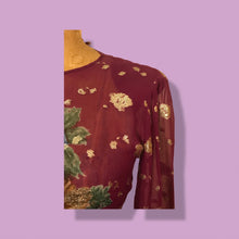 Load image into Gallery viewer, 70’s 80’s Vintage Bergundy Purple Chiffon High Low Floral Dress Tassle Extra Belt