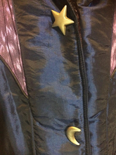 Load image into Gallery viewer, Vintage 80s 90s Glam Street Wear Puffer Purple Patchwork Blue Moon Velvet Tapestry Hooded Coat Irridescent L/XL