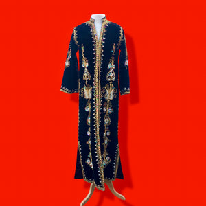 60s 70s MUSEUM Collectible Vintage Royal Velvet Cleopatra Overcoat and Tunic Set Duster Hand Embroidered Pearls Exotic Persian Fashion History Ottoman Empire